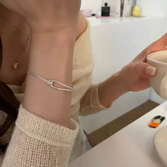 925 Sterling Silver Bracelet | Light Luxury Minimalist Half-Bangle Half-Chain Jewelry alternate view