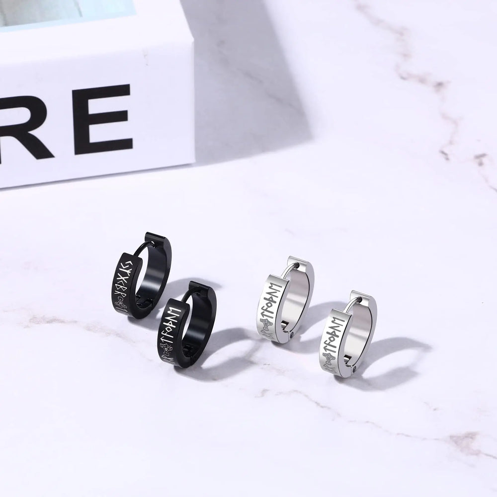 1Pc Norse Viking Runes Hoop Earrings for Men Women Stainless Steel Huggie Hoop Earrings detail view