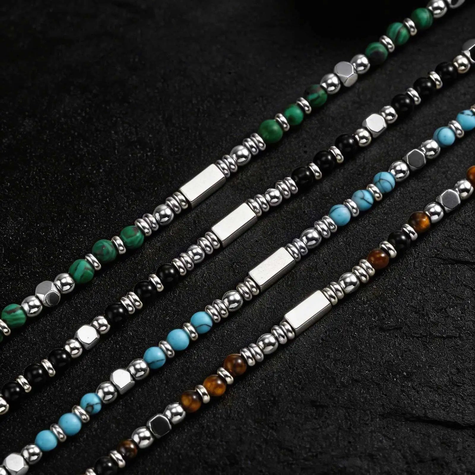 Vnox Stainless Steel Natural Stone Beaded Necklace | Trendy Adjustable Choker for Men lifestyle view