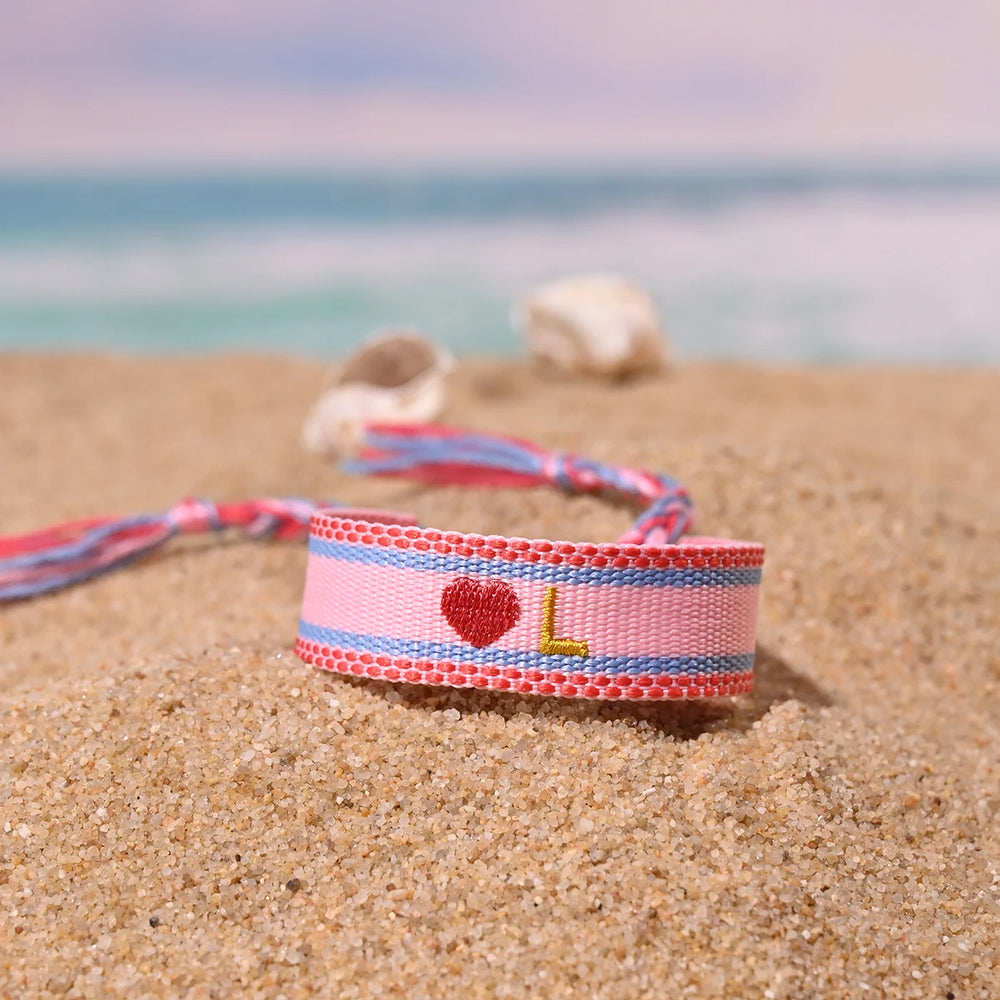 Handwoven Initial Letter Bracelet | Personalized Friendship Gift for Women close-up view