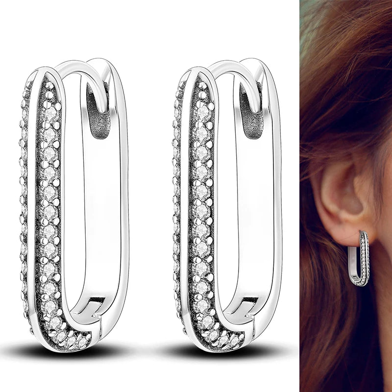 Hot Sale 925 Sterling Silver Heart Earrings Fit Original Charms Hoop Earrings For W additional angle