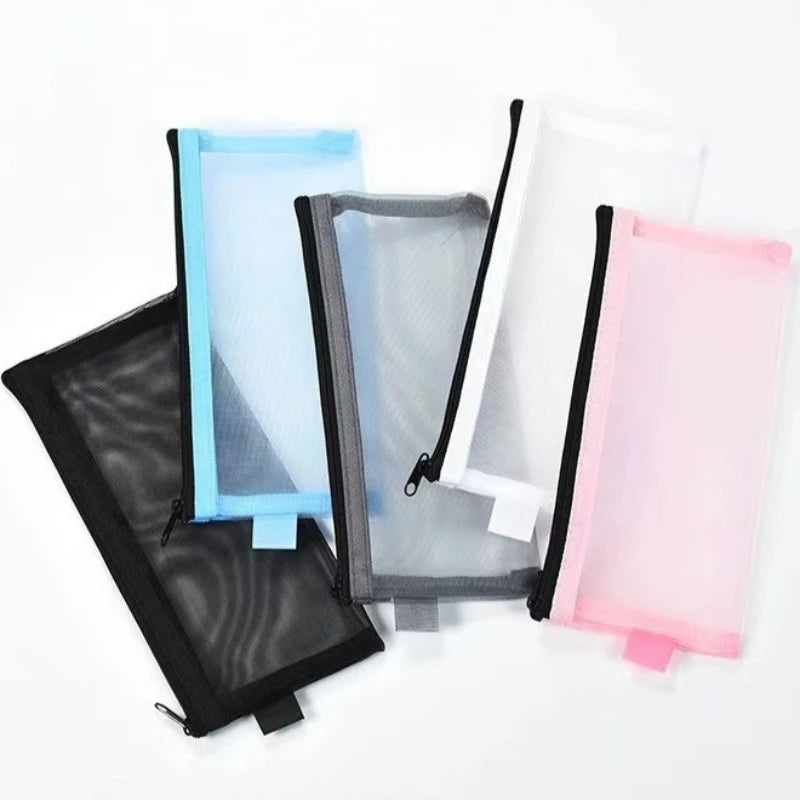Clear Mesh Pencil Case Portable Stereoscopic Zipper Pouch Pen Box for Students lifestyle view