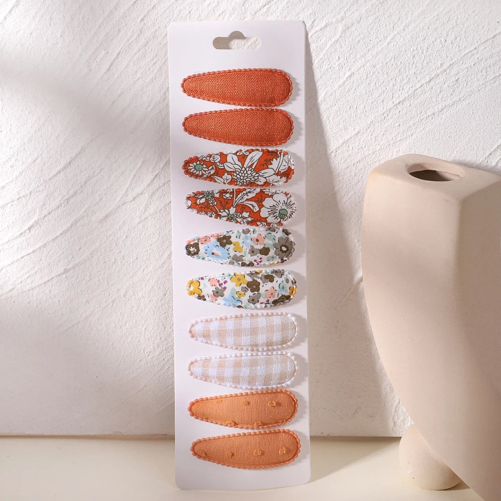 10Pcs/Lot Fresh Print Cotton Alloy Hair Clips for Kids Fabric Plaid BB Hairpins Gir additional angle