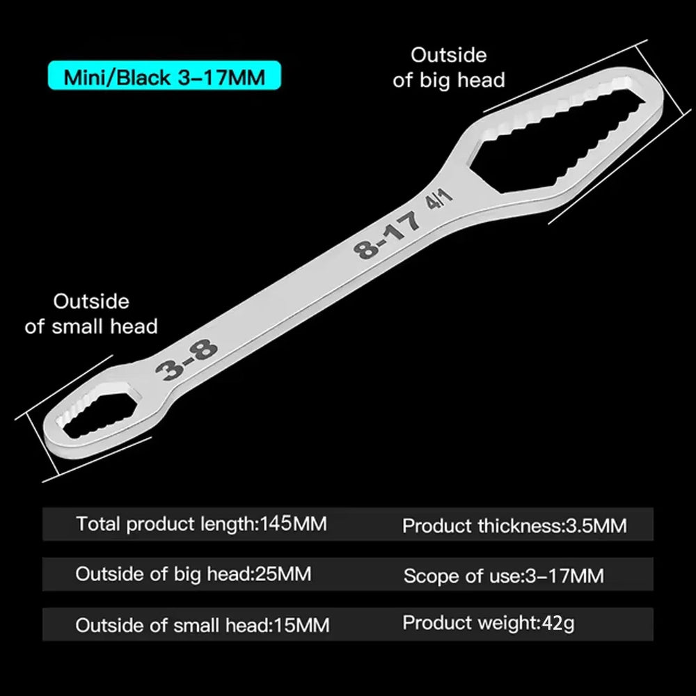 Adjustable Self-Tightening Double Head Wrench | Multi-Functional Tool for Cars, Bicycl close-up view