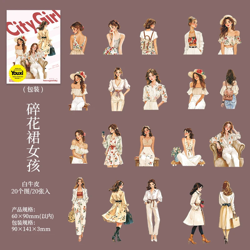 20pcs Fashion Girl Wear Stickers Set | Trendy Character Decals for Laptop Scrapbookin lifestyle view