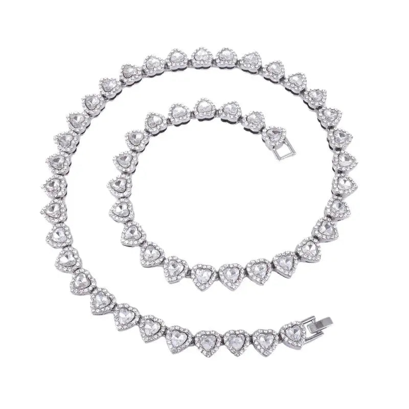 Shiny Heart Rhinestone Hip Hop Chain Necklace and Bracelet Set | Hip Hop Jewelry additional angle
