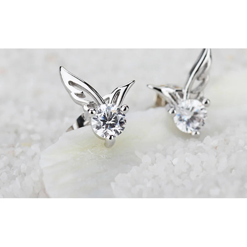 New in 925 Sterling Silver Angel Wings Zircon Stud Earrings For Women Luxury Designer Je detail view