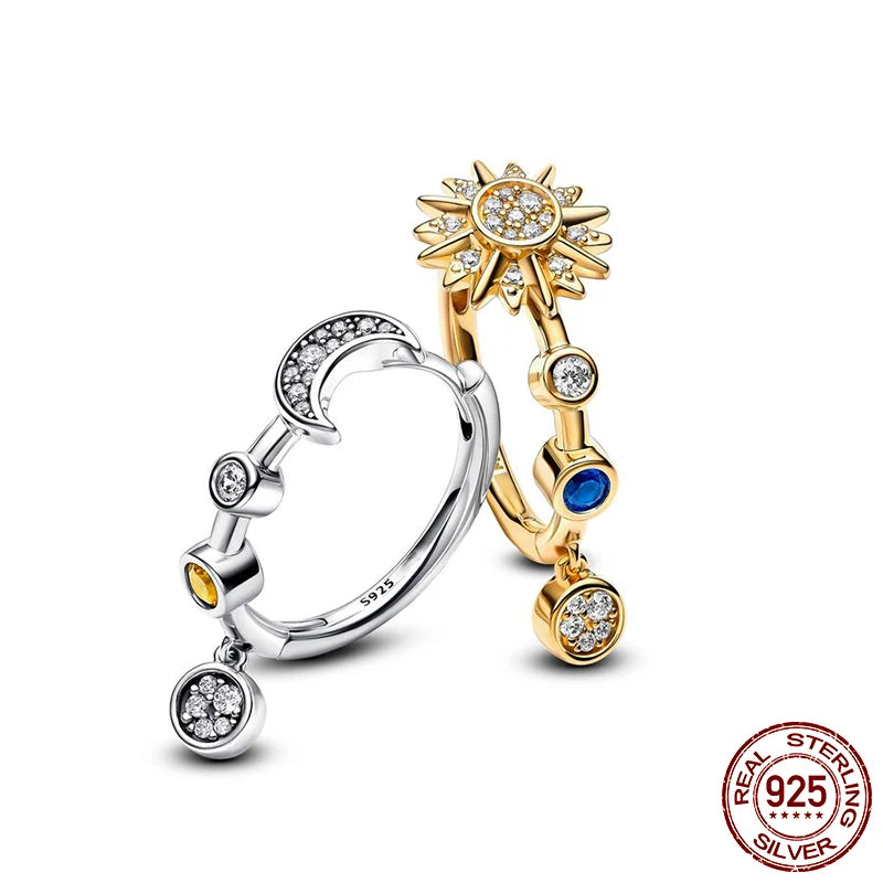 Luminous Shell Women Earrings Original 925 Sterling Silver Pave CZ Star Moon Hoop Ear lifestyle view