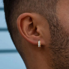 Vnox Stainless Steel Small Hoop Earrings for Men Women | Stylish Two-Tone Metal Huggies detail view