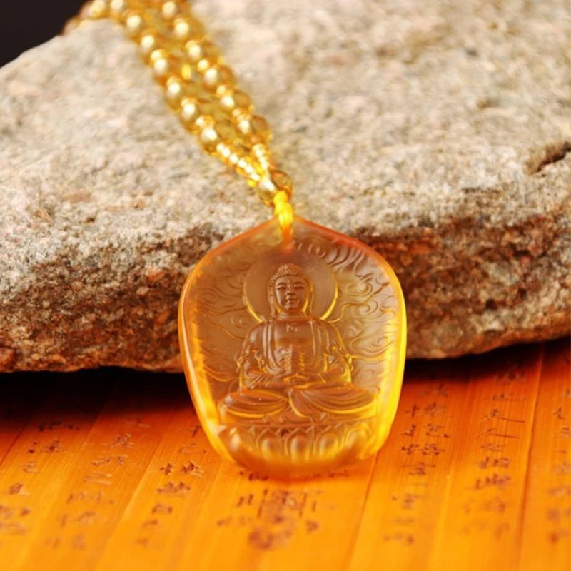 Handcrafted Buddhist Mala Bead Necklace | Stone Buddha Pendant detail view