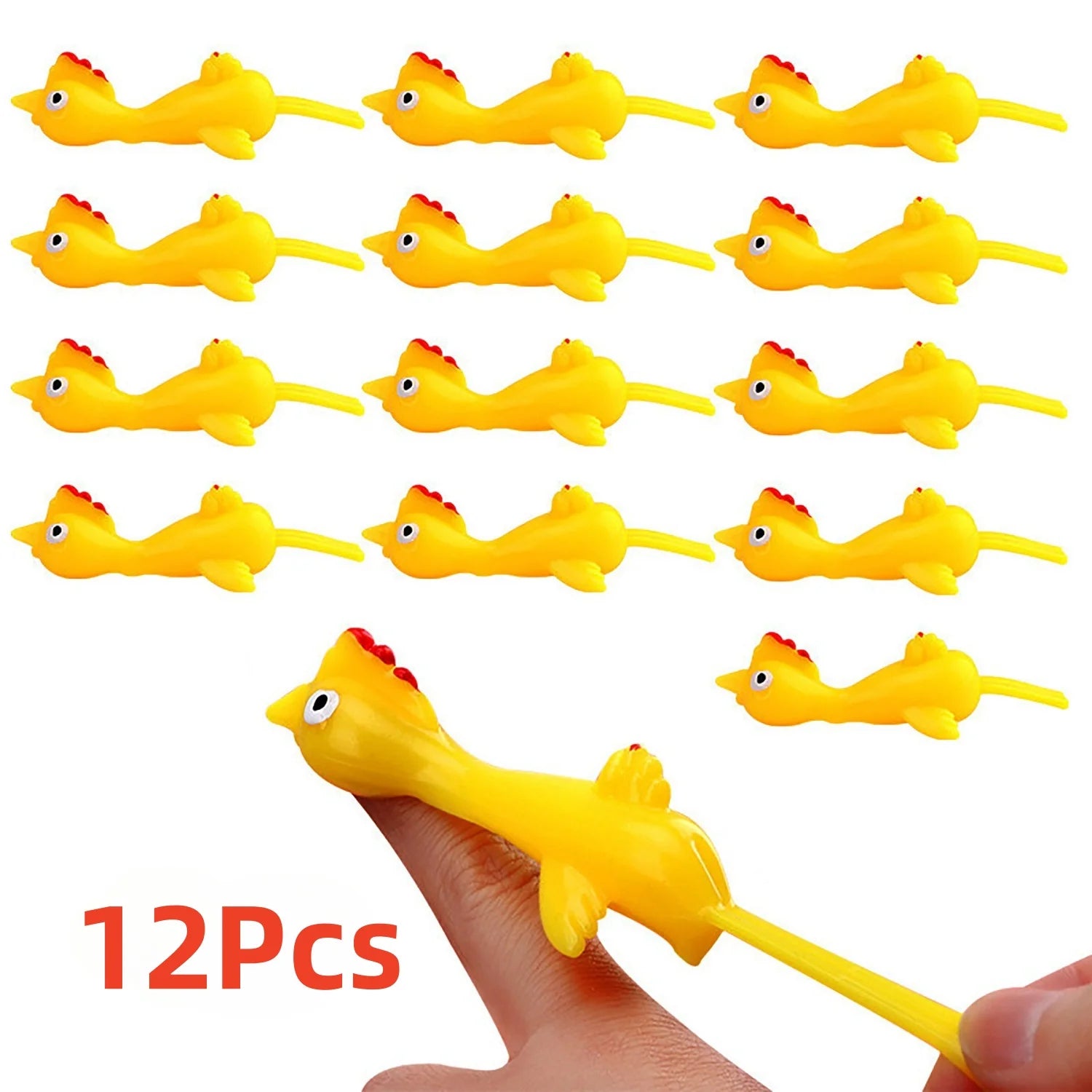6-12pcs Novelty Catapulted Ejection Chicken Toy Light Rubber Finger Prank Flying Toy alternate view