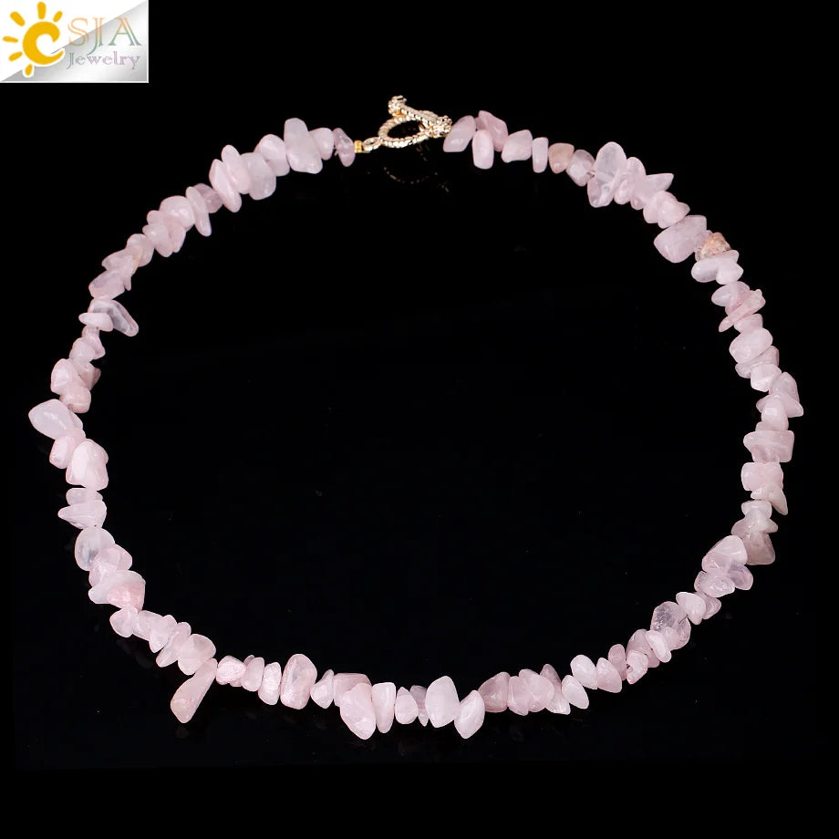 Natural Chip Stone Choker Necklace | Bohemia Crystal Bead Jewelry detail view