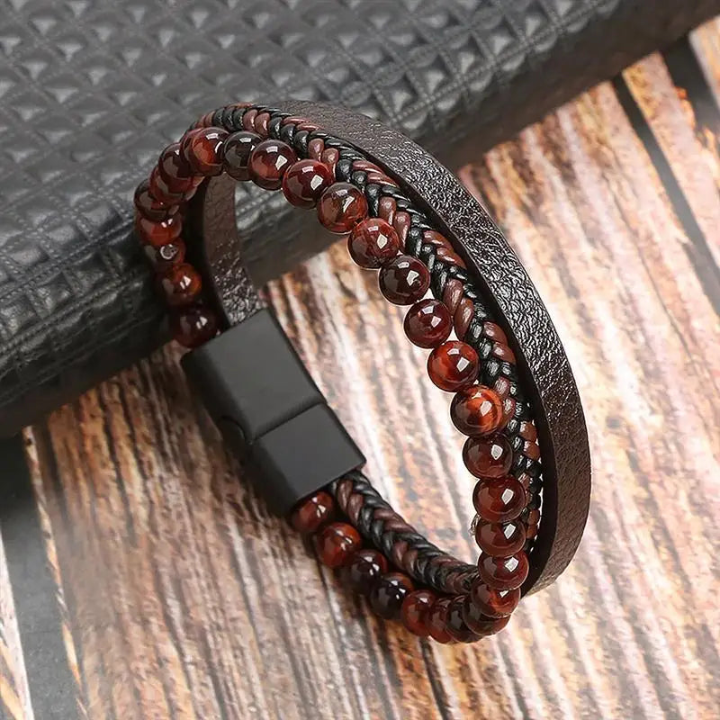 Classic Men's Leather Bracelet New Style Hand-woven Multi-layer Combination Accesso additional angle