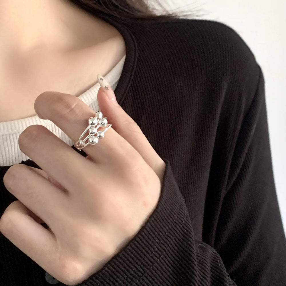 PANJBJ 925 Sterling Silver Pearl Irregular Ring for Women Shell Overlapping Hollow Sweet detail view