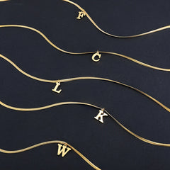 Gold Letter Initial Pendant Necklace | Stainless Steel Snake Chain Jewelry for Women close-up view