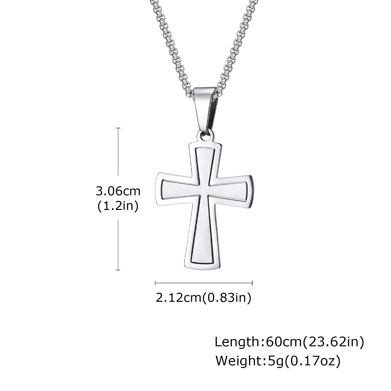 Plain Cross Necklace for Men and Boys | Stainless Steel Silver Tone Religious Jewelry detail view