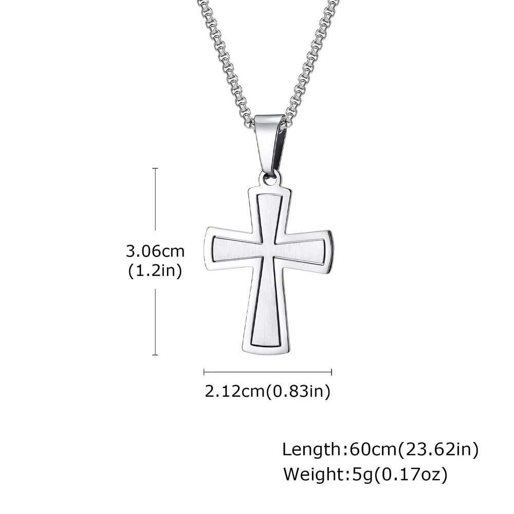 Plain Cross Necklace for Men and Boys | Stainless Steel Silver Tone Religious Jewelry detail view