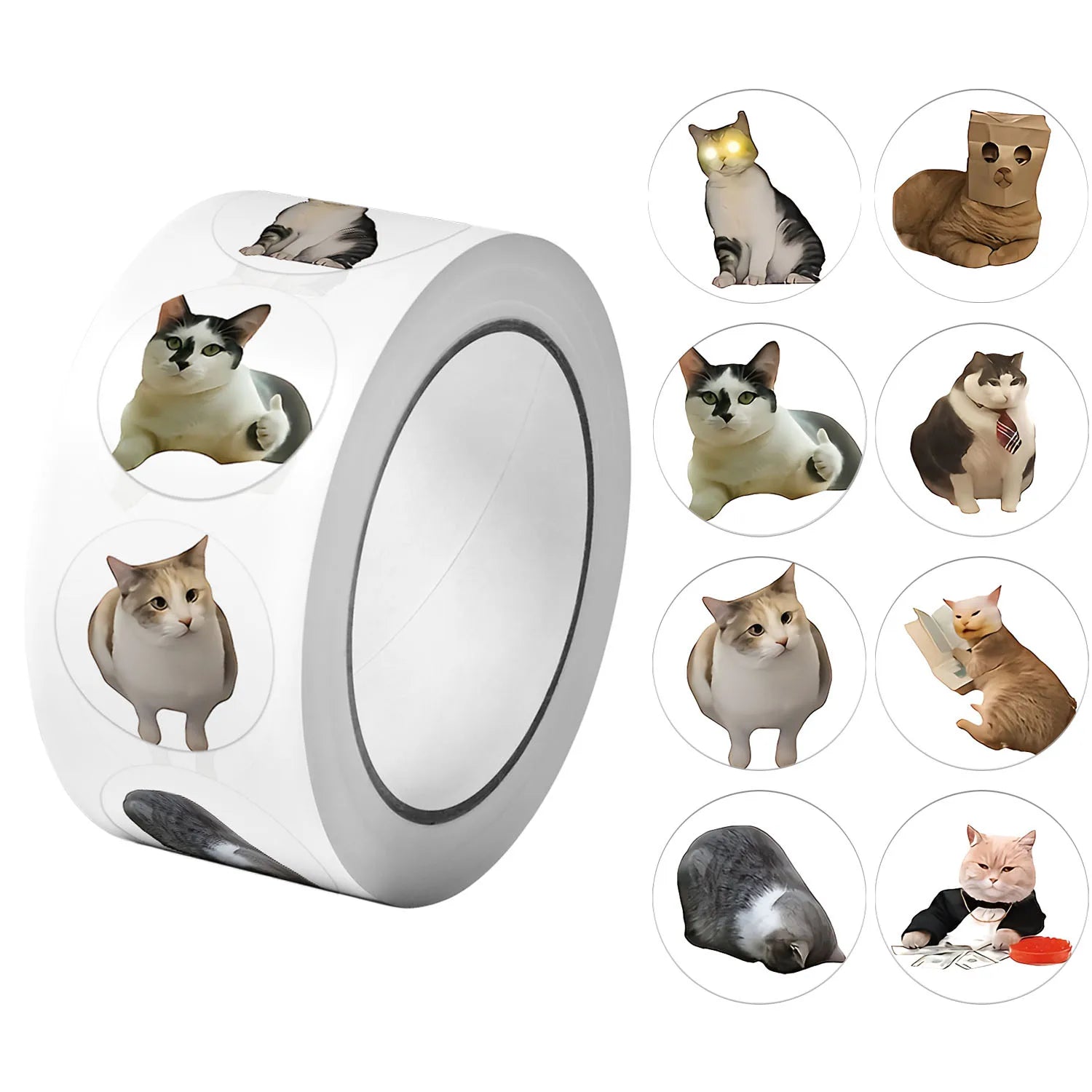 1Roll(500Pcs) Lovely Pet Cats Meme Stickers 2.5cm/1.0'' 48 Designs Decal Labels for Teac detail view