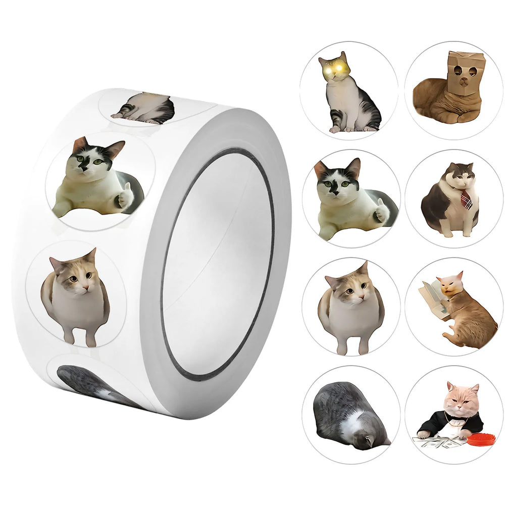 1Roll(500Pcs) Lovely Pet Cats Meme Stickers 2.5cm/1.0'' 48 Designs Decal Labels for Teac detail view