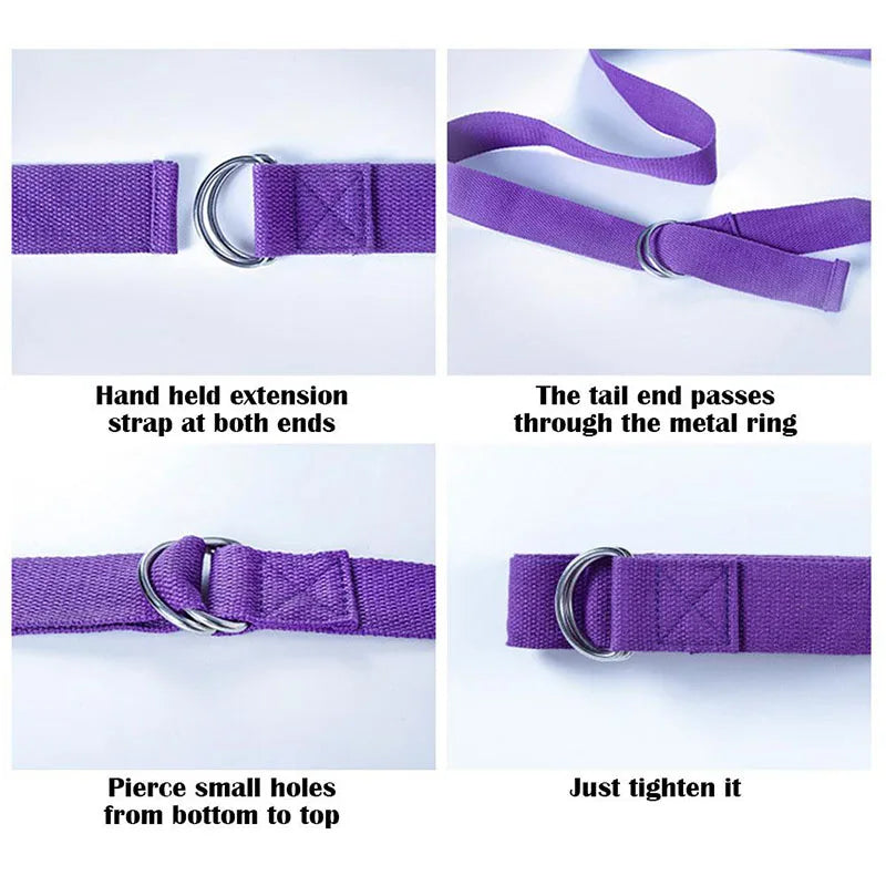 Cotton Yoga Strap with D-Ring Buckle | Adjustable Non-Elastic Stretching Belt for P additional angle