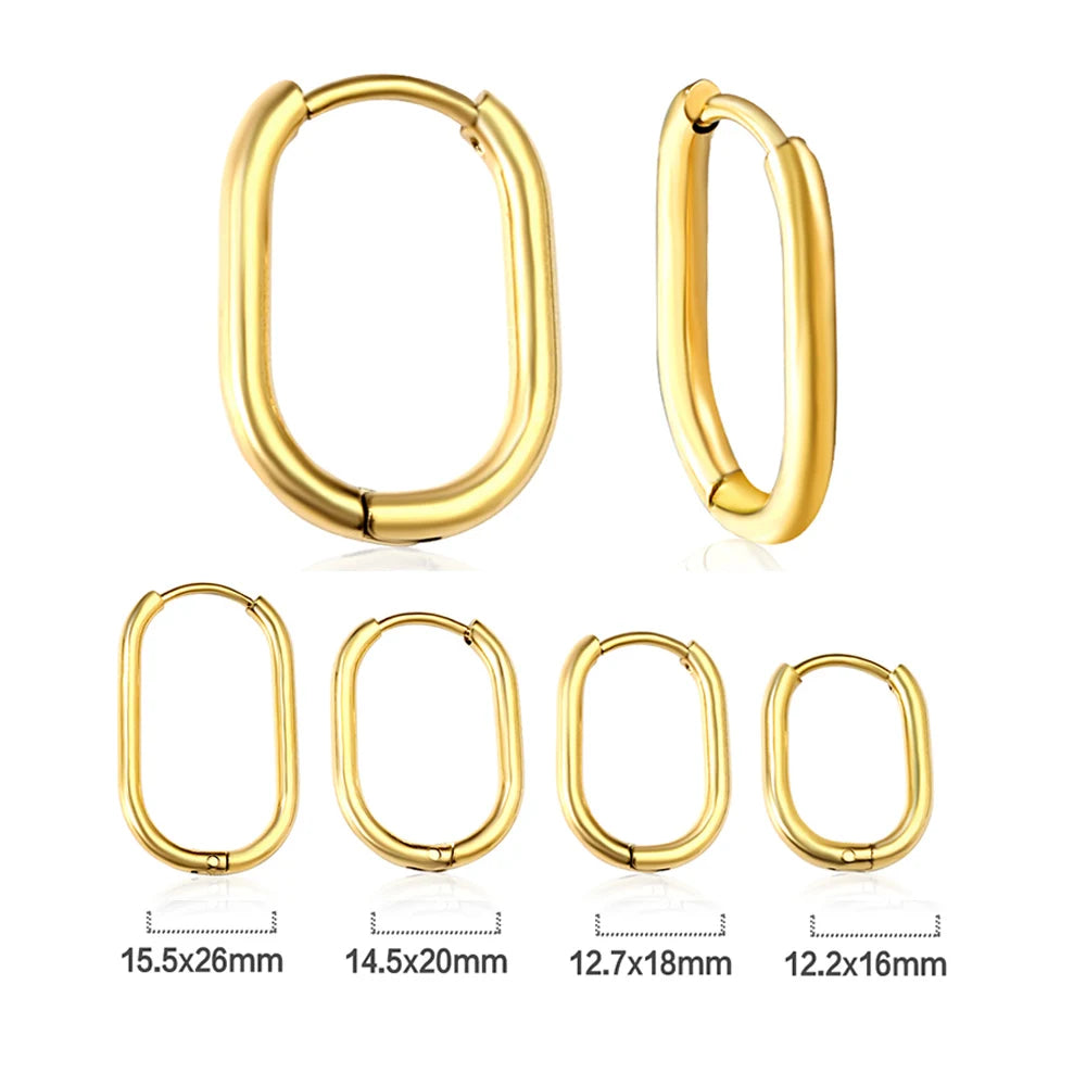 LUXUSTEEL Golden Plated Geometric Oval Hoop Earrings | Unisex Fashion Earrings alternate view
