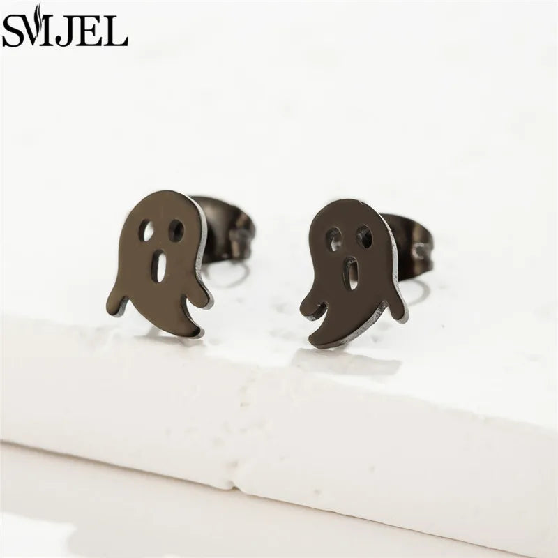Punk Halloween Earring Black Stainless Steel Ghost Pirate Skull Stud Earrings Women M lifestyle view