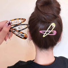 6pcs/pack Geometric Leopard Solid Snap Hairpins Fashion Alloy Bobby Pins Water-drop Oval detail view