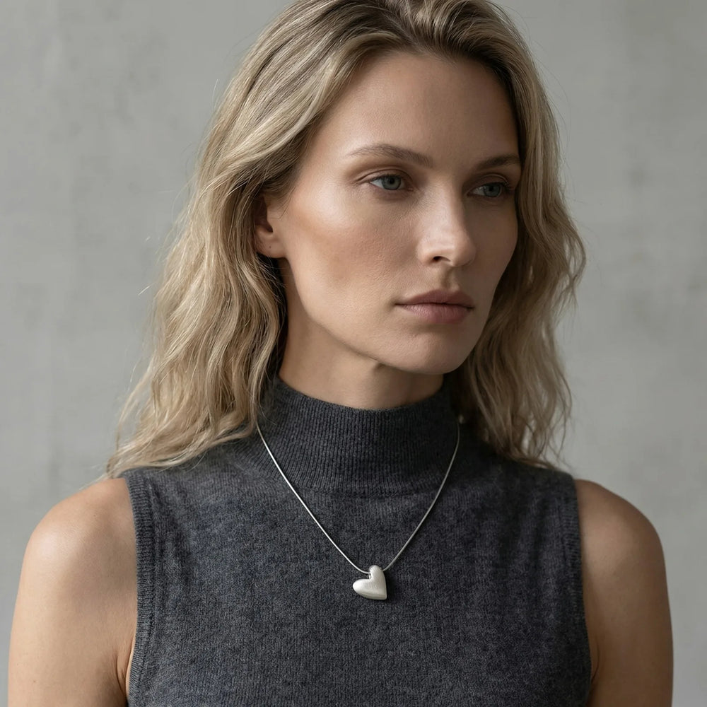 Vnox Minimalism Heart Pendant Snake Chain Necklace for Women Girls, Matte Silver Co additional angle