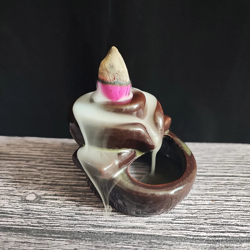 Mini Ceramic Gourd Incense Burner | Backflow Cone Censer for Desk Decor alternate view