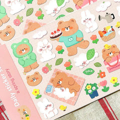 Korean Import Original BONITO Kawaii Rabbit Bear Spring Date Paper Stickers Scrapbooki close-up view