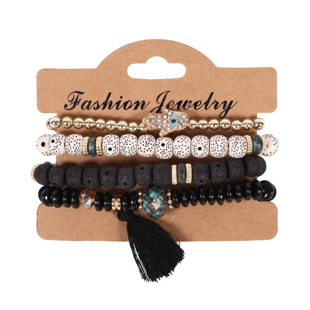 Bohemian Handmade Beads Bracelet Set For Women Summer Colorful Beaded Chain Bangle Gi lifestyle view