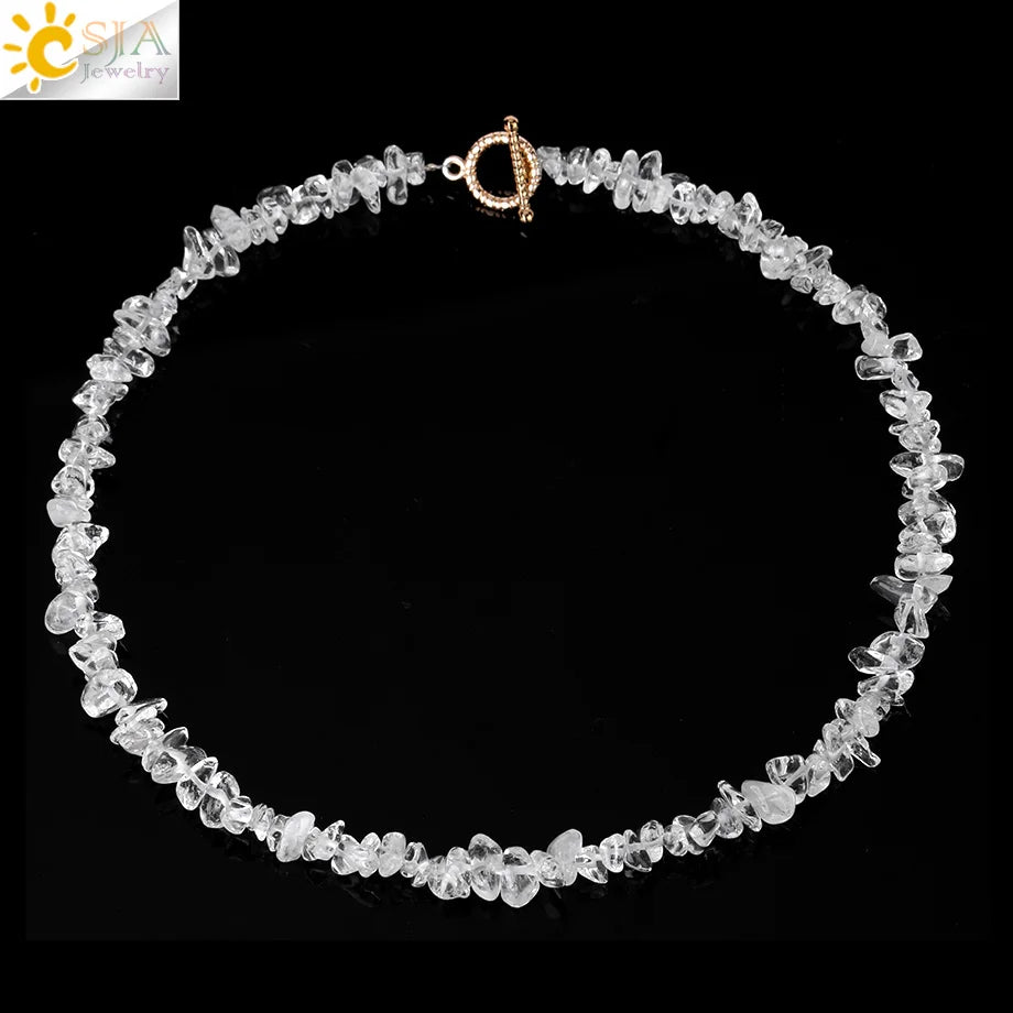 Natural Chip Stone Choker Necklace | Bohemia Crystal Bead Jewelry close-up view