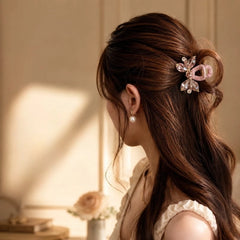 Pink Floral Crystal Rhinestone Hair Claw Clip Elegant Hair Accessories for Wedding Daily Party Dating Hair Accessories