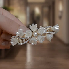 Elegant Pearl Lily of the Valley Spring Clip Hair Clip Women's Back of Head Half-tied Flower Barrette Fashion Hair Accessories