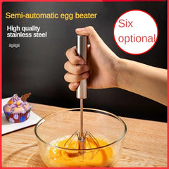 Stainless Steel Semi-Automatic Egg Beater | Hand Push Cream Blender for Kitchen Baking