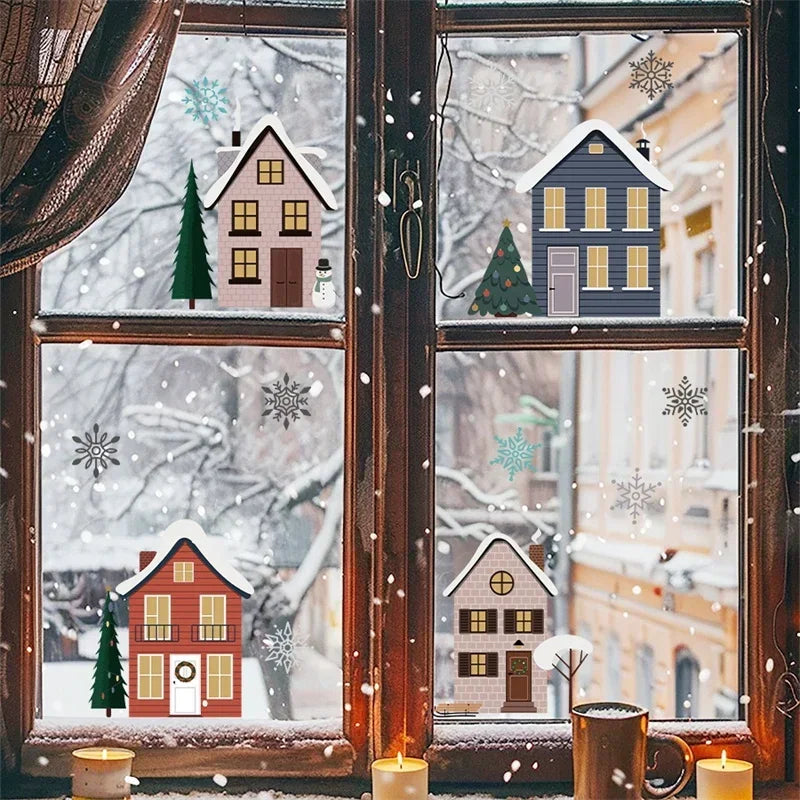 Christmas Houses Window Stickers | Removable Self-Adhesive Xmas Decorations for Home detail view