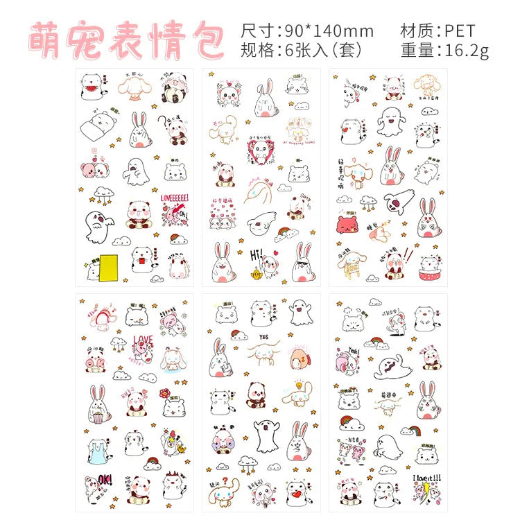 6Pcs Waterproof Cartoon Sticker Set | Cute DIY Decals for Laptops, Phones, and Planne alternate view