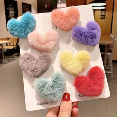 20Pcs/Lot Autumn Winter Women Hair Accessories Candy Color Plush Love Heart Shaped Bangs Hairpins Cute Hair Clip Girls Headdress