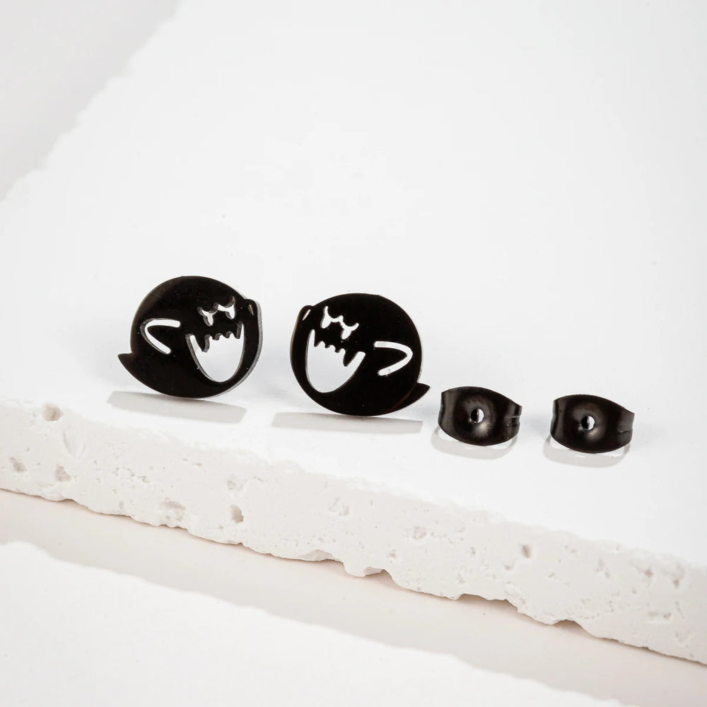 1 Pair Stainless Steel Cute Cartoon Earrings Stud Black Funny Ghost Earings Halloween lifestyle view