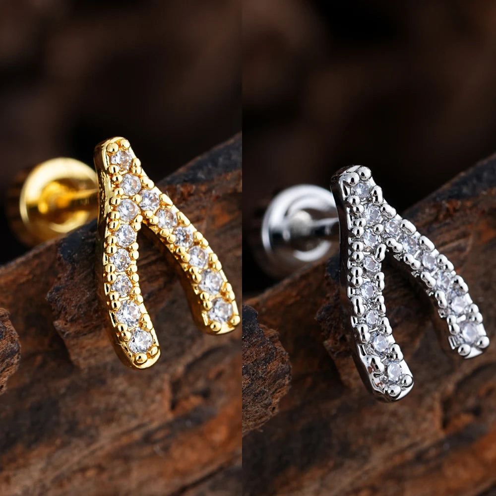 1pcs Crystals Zircon Ear Studs Smiling Crown Star-Style Earring Piercing Oreja Stainless Helix Cartilage Tragus Lobe Piercing