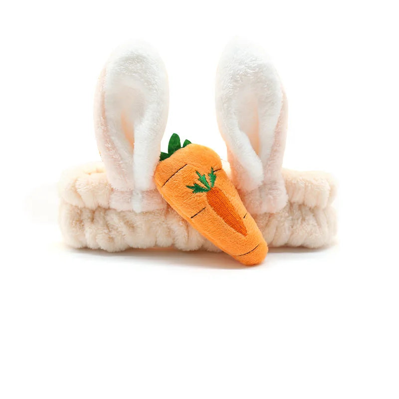Cute Red Horns Elastic Hairbands for Women Wash Face Sport Soft Plush Rabbit Ears Hea alternate view