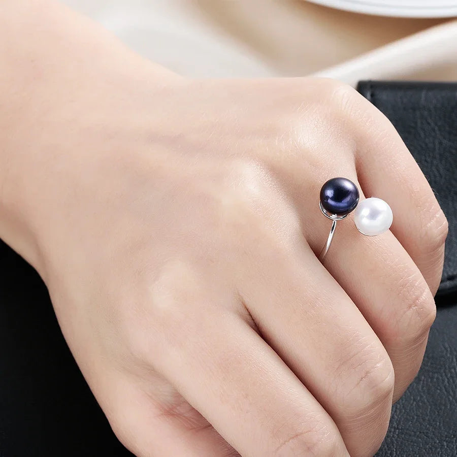 2026 New Arrival Black Natural Freshwater Pearl Ring Adjustable Fashion Novel Ring 92 alternate view