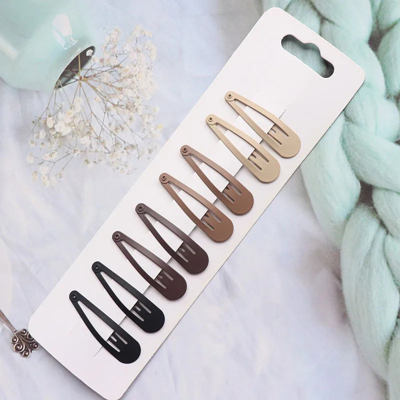 8Pcs/set Japanese Korean New Coffee Color Matte Bb Clip Metal Bangs Broken Hairpin DIY close-up view