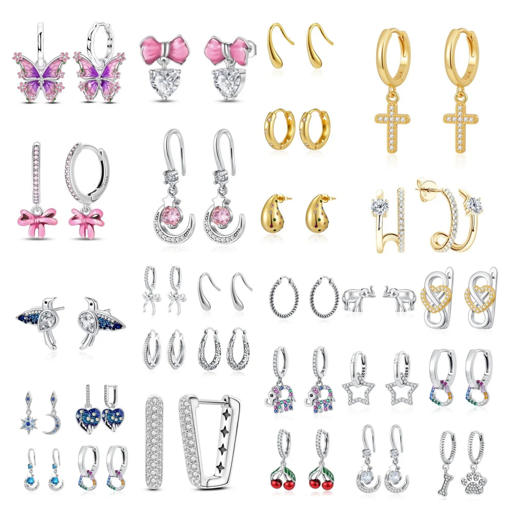 Hot Selling 925 Silver Heart-Shaped Butterfly Cherry Zircon Earrings,Suitable for European Women's E
