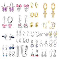 Hot Selling 925 Silver Heart-Shaped Butterfly Cherry Zircon Earrings,Suitable for European Women's E