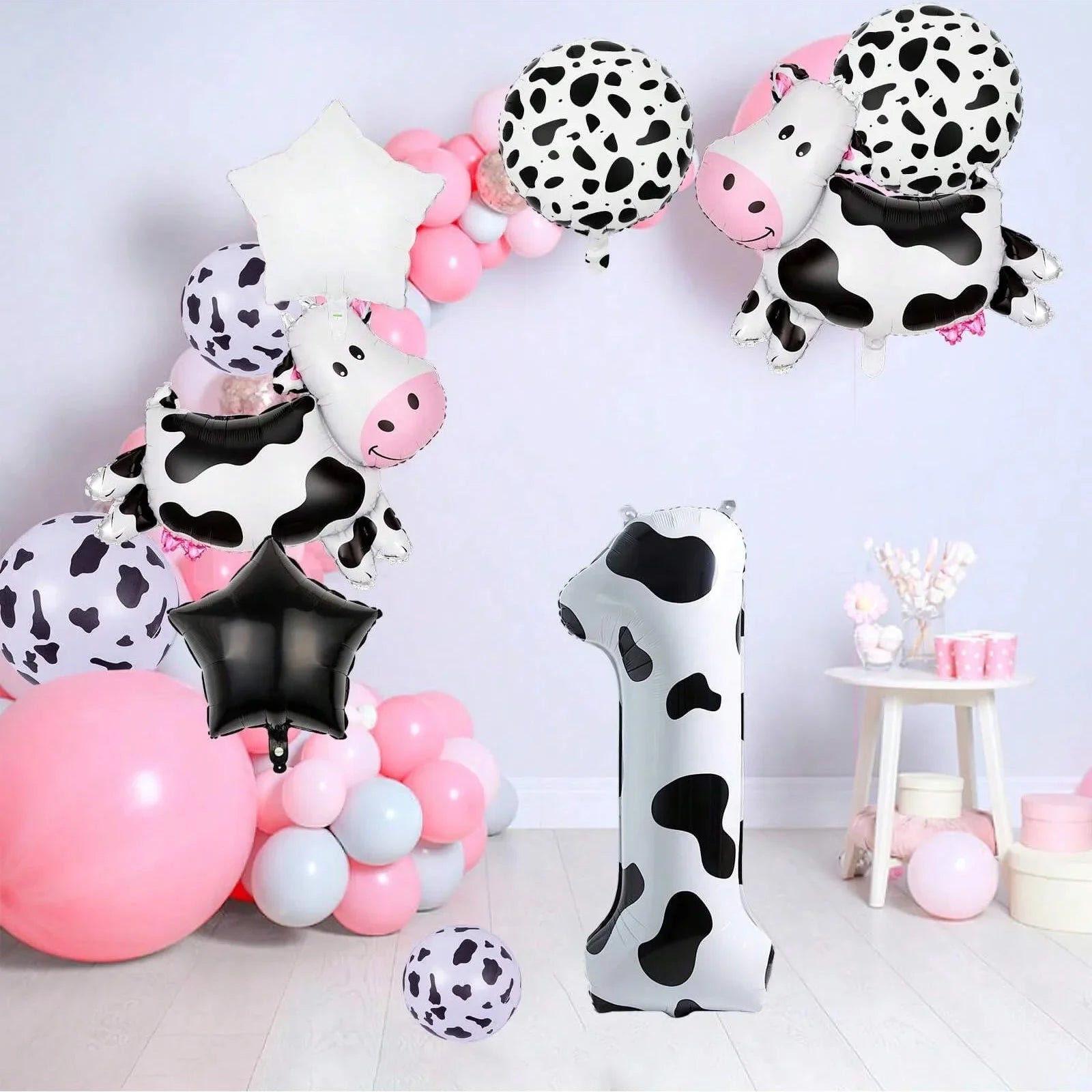 7pcs Big Cow Balloon Set 40 inch Black White Number 0-9 Foil Balloons | Farm Animal Birt detail view