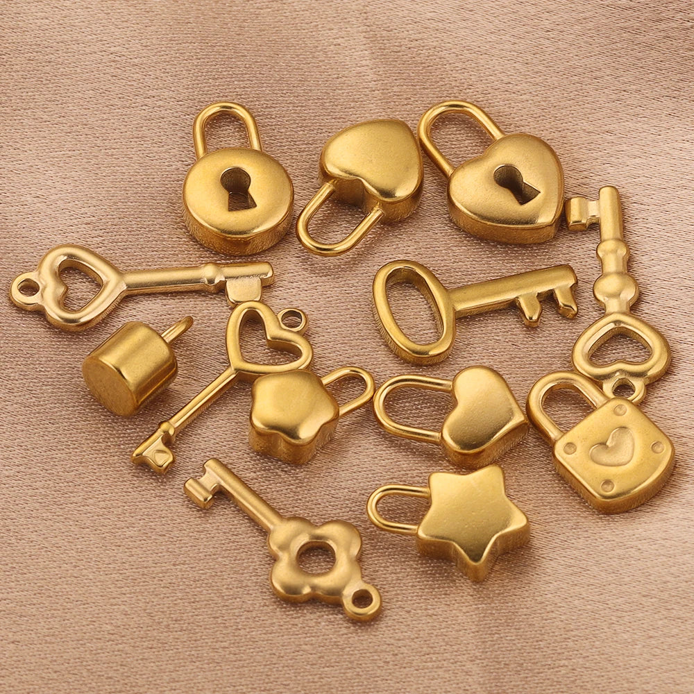 5pcs Stainless Steel Heart Lock Key Gold Plated Love Pendant Punk Hip Hop for DIY Nec lifestyle view