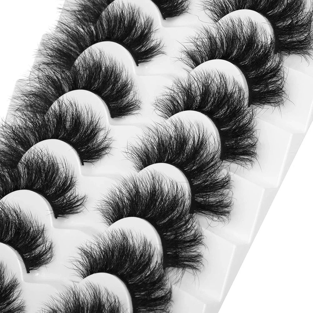 7 Pairs Faux Mink Lashes Fluffy False Eyelashes Thick Volume Dramatic Cat Eye Lashes Long Strip Wisp