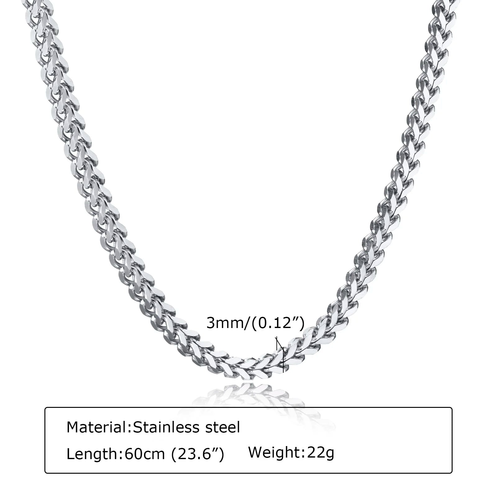 Men's Franco Chain Necklace | 3MM Thick Stainless Steel Gold Necklace alternate view