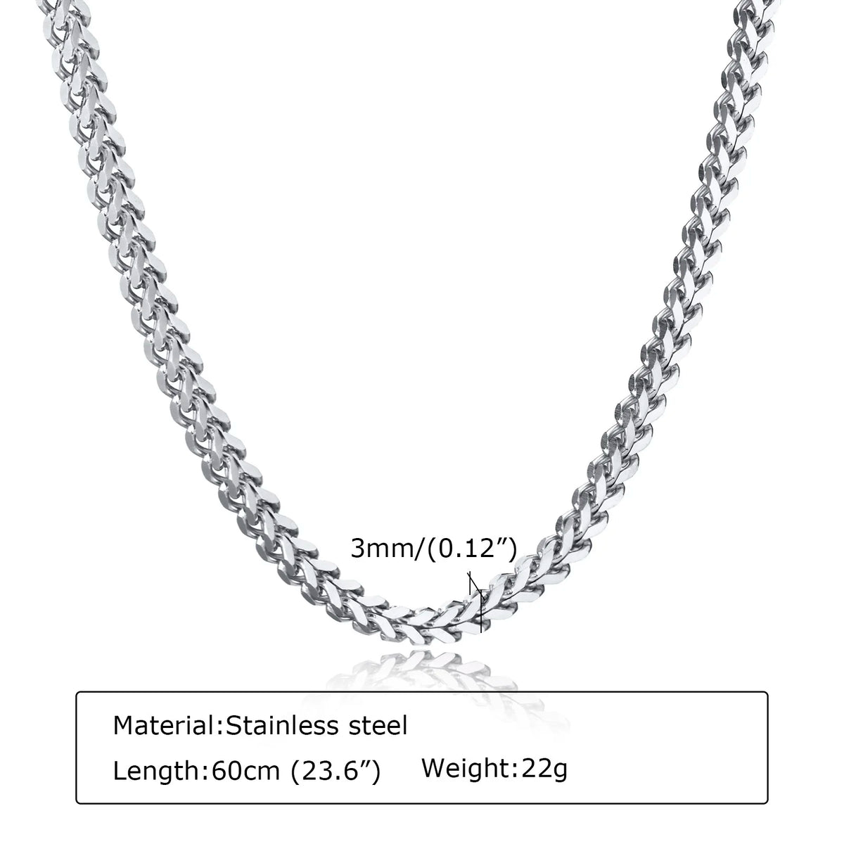 Men's Franco Chain Necklace | 3MM Thick Stainless Steel Gold Necklace alternate view